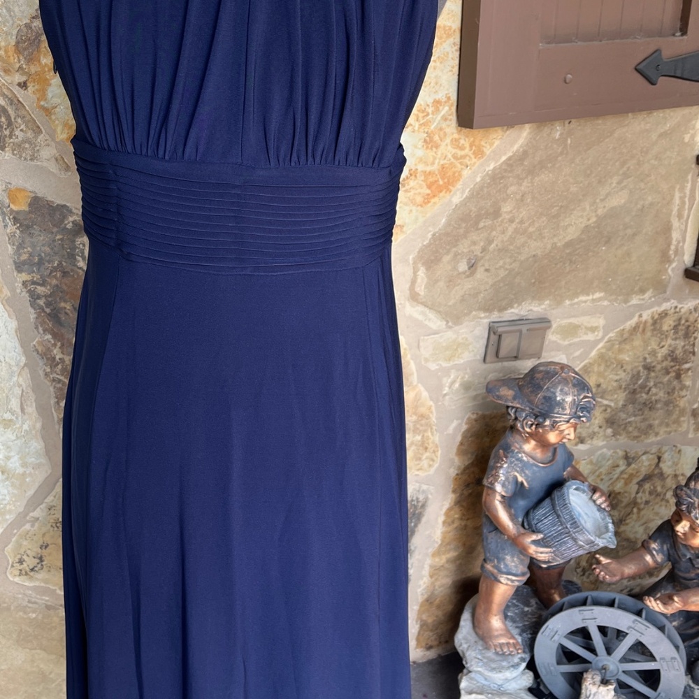 Dress Barn Navy Blue Ruffled Halter Midi Dress - Picture 2 of 5